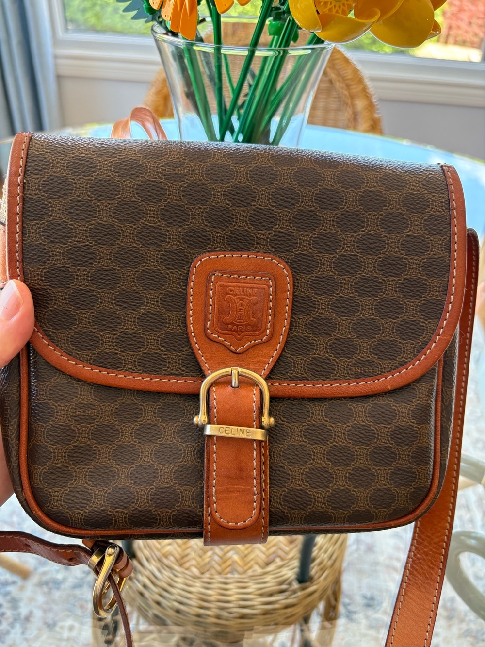 Celine Vintage Monogram Coated Canvas and Leather Crossbody